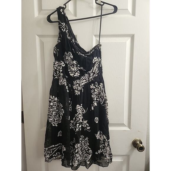 Womans Eva Blue Black And White One Shoulder Light Weight Mini Dress Size 10 - Picture 1 of 7